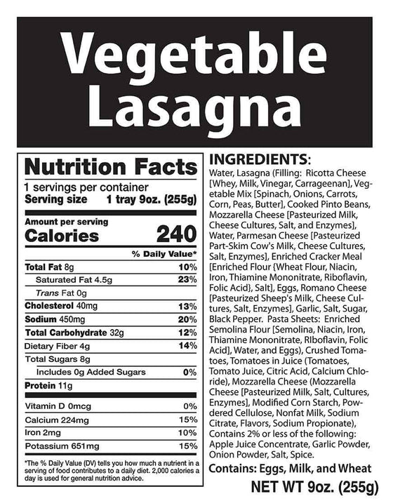 Chef 5 Minute Meal Vegetable Lasagna